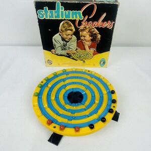 Stadium Checkers Game by Schaper 5x Black, Green Yellow. 3 Orange